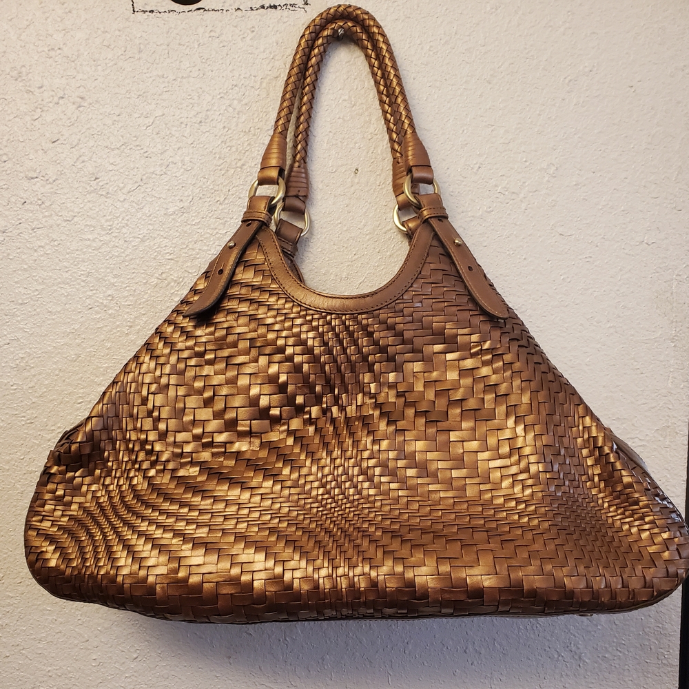 Large Cole Haan Bronze Woven Shoulder Bag
